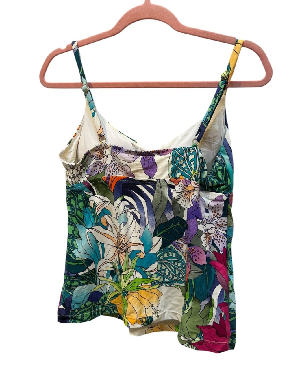 Trina Turk Multicolor Floral Tankini Top in Cream, Orange, Purple, Teal, Green - Picture 3 of 5